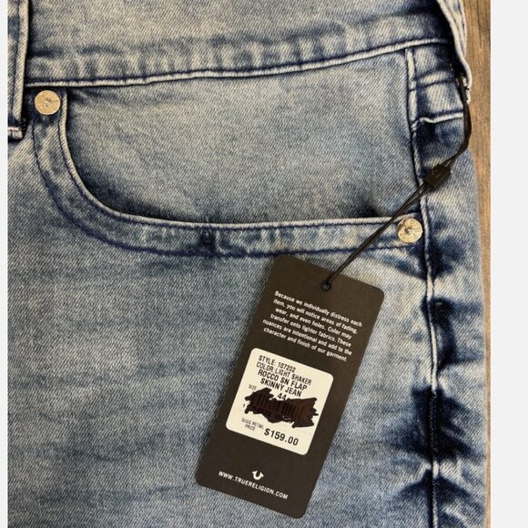 TRUE RELIGION ROCCO LIGHT SHAKER SKINNY JEAN FLAP 44 X 32 NWT *READ FLAWED $159 - Picture 4 of 10